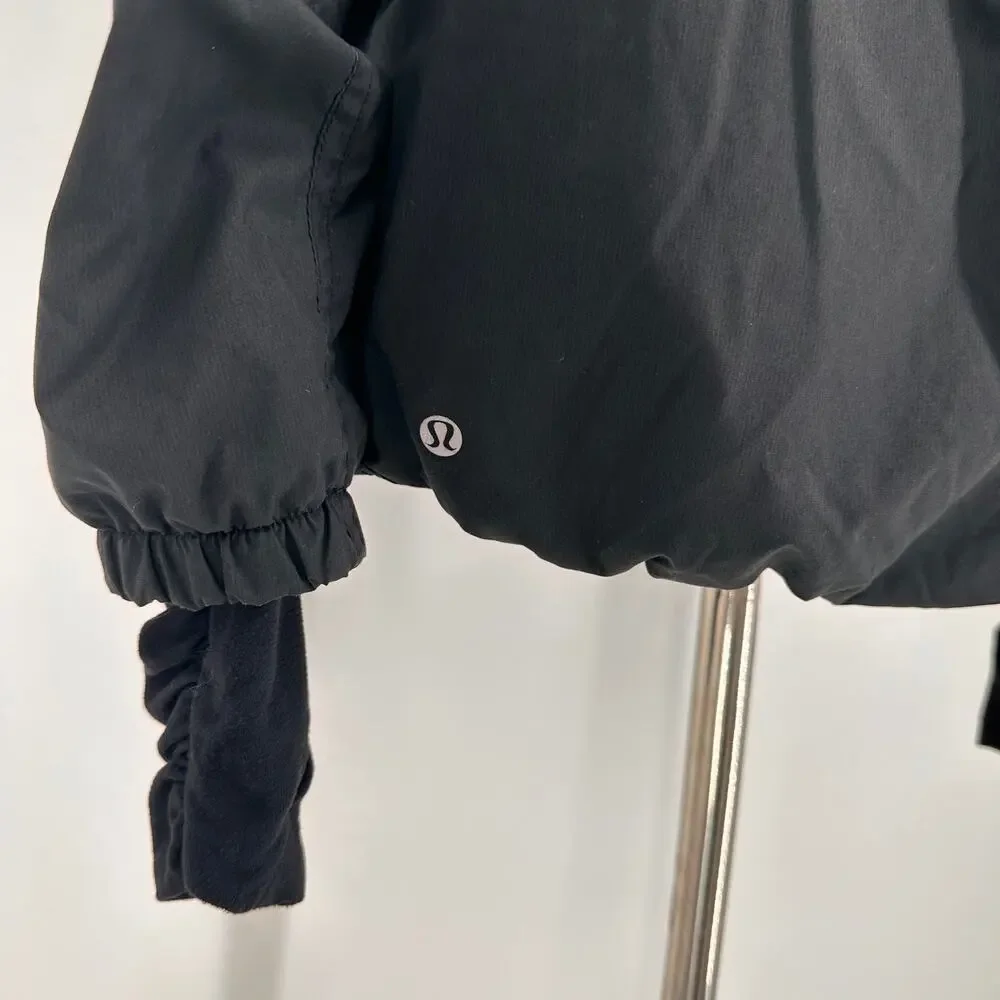 Lululemon Black Nylon Zip Up Ruched Back Detail Jacket Size 6